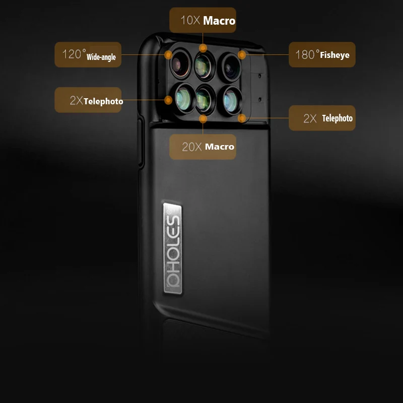 Для iPhone X двойной объектив камеры 6 в 1 Рыбий глаз широкоугольный макрообъектив для iPhone X 10 телескоп зум-линзы+ чехол