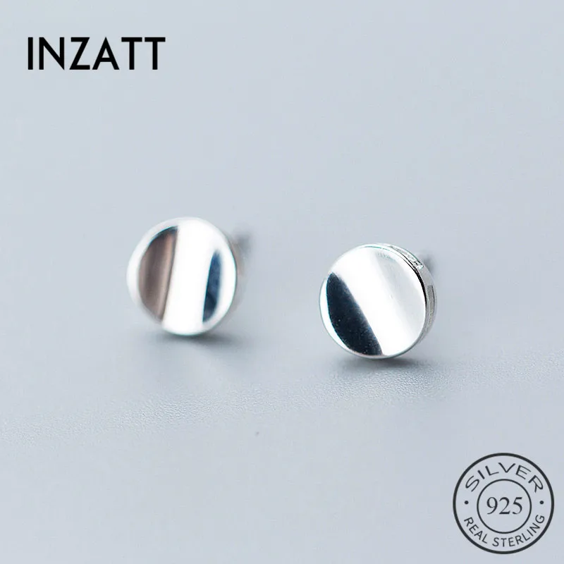 

INZATT OL Minimalis Stud Earrings Geometric Glossy Concave Round Charm 925 Sterling Silver For Women Fashion Jewelry Summer Gift