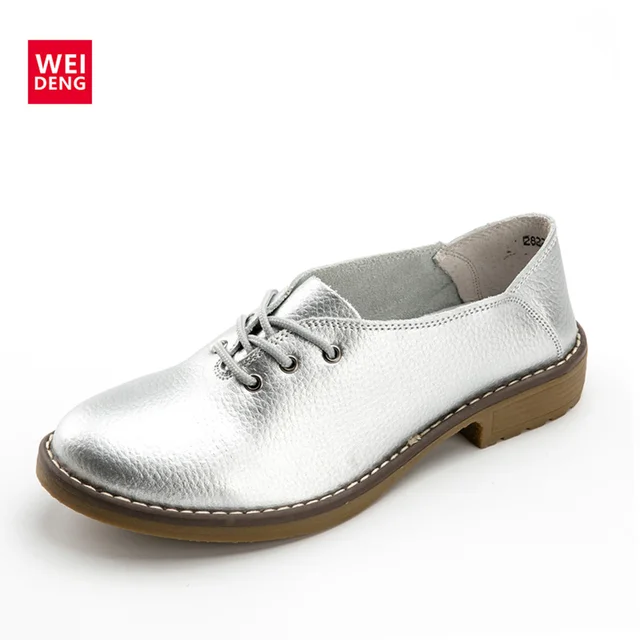 WeiDeng Genuine Leather Women Flats Casual Shoes Lace Up Moccasins Sapatos Femininos Fashion Sapatilhas Femininos Sapatilha