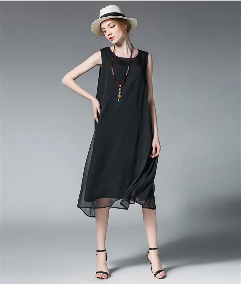 Fashion White Women Long Tank Dress 2017 New Summer Autumn Retro Sleeveless Chiffon Designs Casual Dresses Slim Plus size XXXXL (4)