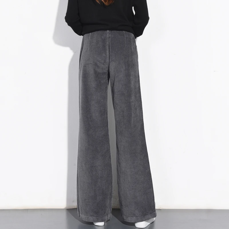 New Spring Autumn Women's Corduroy Pants Wide Leg Plus Size High Waist Retro Pants Loose Corduroy Casual Pants Flare Pants