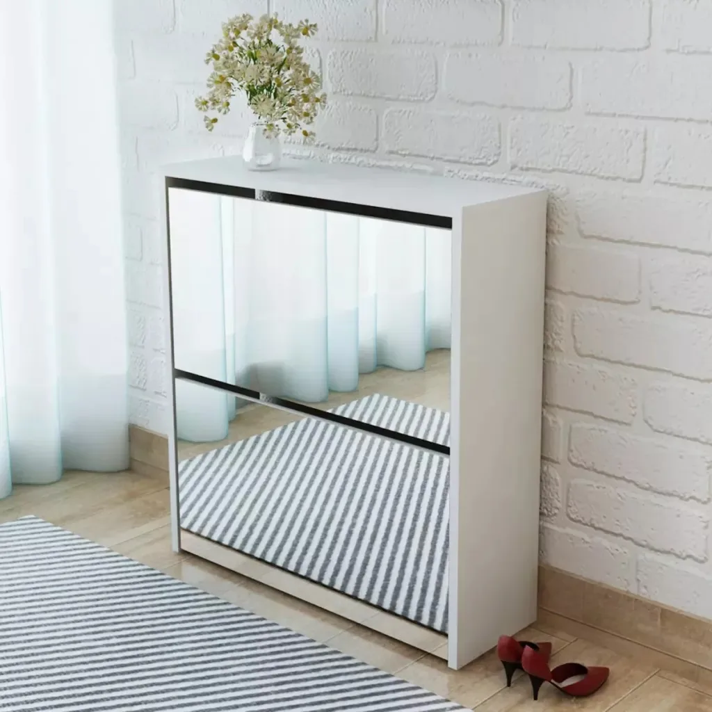 VidaXL 2-طبقة خزانة خذاء مرآة 63x17x67 Cm أداة تنظيم الأحذية حذاء أبيض خزانة سهلة حذاء التجمع رف الأثاث