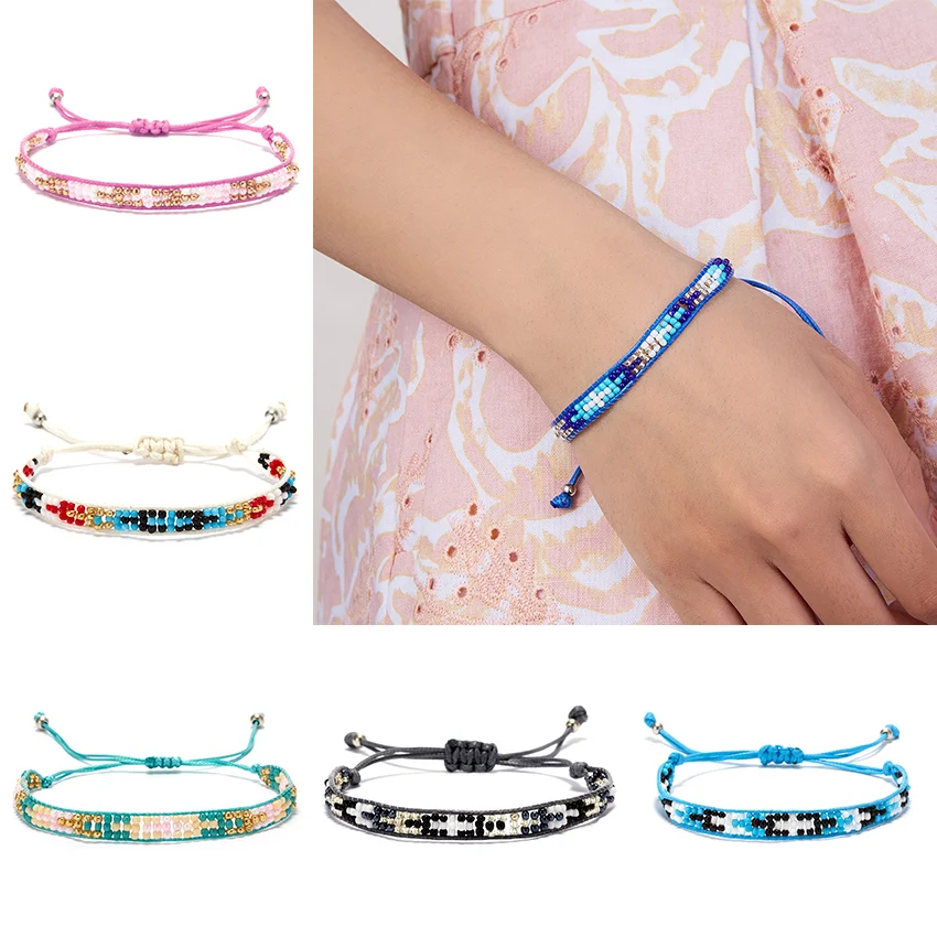 

Rinhoo Bohemian Rice Beads Friendship Braided Rope Bracelets for Women Girls Charms Weave Rope Chain Bracelet Female Jewelry New