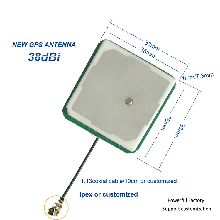 GPS GLONASS Ceramic Patch Antenna 38dBi 1575.42Mhz Active IPEX 35*35mm 1pcs