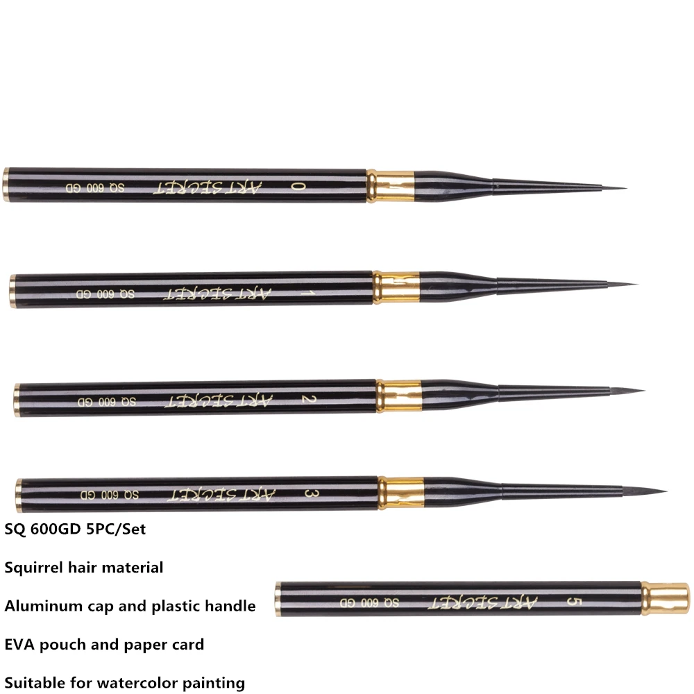 SQ600GD высокого качества с изображением белки волос деревянная ручка кисти для рисования художественные произведения малярные кисти 5 шт./компл. для акварельным рисунком