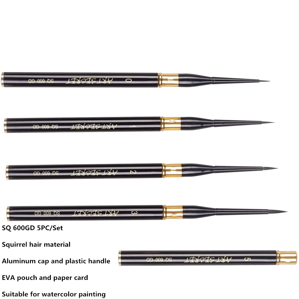 Billig SQ600GD hohe qualität eichhörnchen haar holzgriff pinsel künstlerische kunst malerei pinsel 5 teil satz für aquarell zeichnung