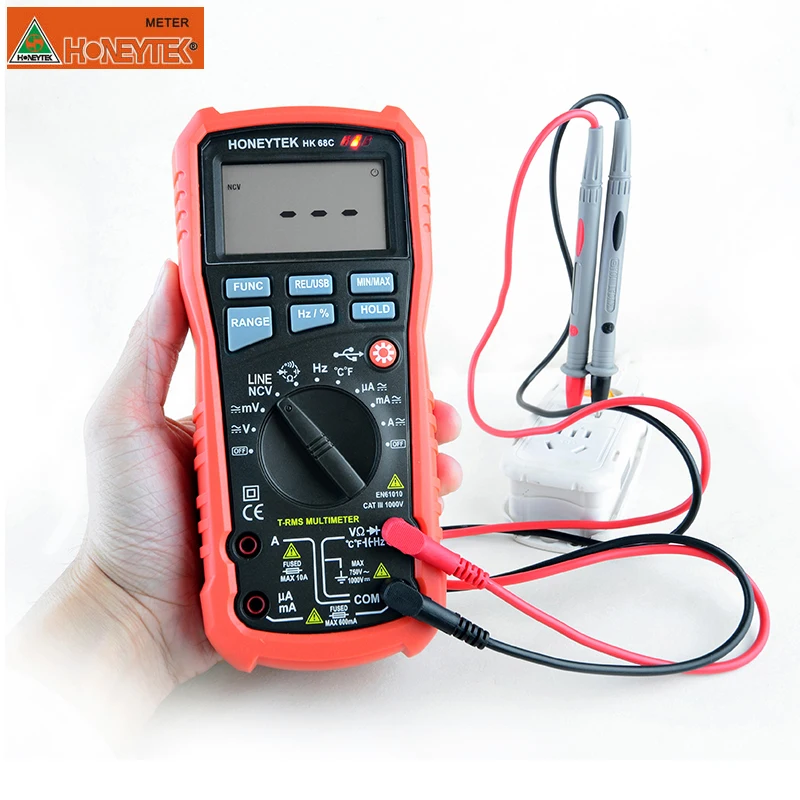 

HONEYTEK HK68C multimeter meter tester 4000 Count True RMS digital multimeter Auto power USB interface AC DC voltage meste