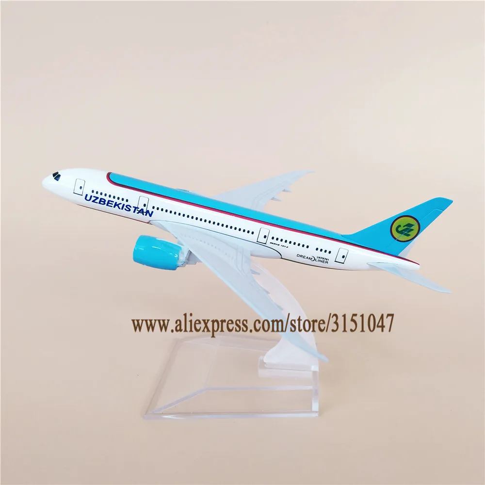 

16cm Metal Alloy Plane Model Air UZBEKISTAN Airlines B787 Boeing 787 Airways Airplane Model w Stand Aircraft Gift