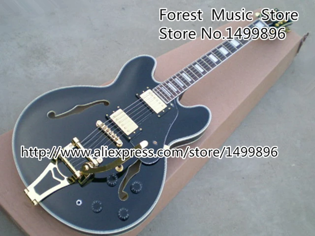 Cheap Musical Instrument Black Chinese ES Electric Acoustic Guitar Hollow Body Golden Bigsby Jazz Guitarra Kit Custom Available