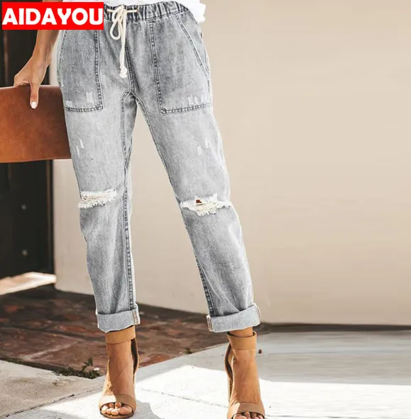 

Womens Ripped Boyfriend Jeans Fashion Loose Vintage High Waisted Jeans Mom Plus Size Pantalones Mujer Vaqueros ouc518a