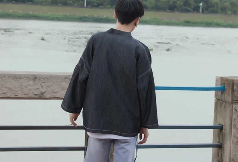 Кимоно Cardignan куртка мужская Японская уличная винтажная мужские джинсы куртка Хип-Хоп Ретро ковбойский Короткий плащ Мужская куртка