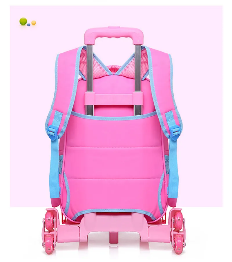 Fashion 2pcs set school backpacks 6 wheels children school bags for girls handbag waterproof cute kids travel trolley bookbag