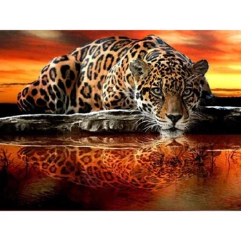 

LZAIQIZG Official Store Diamond Painting Animal Panther Lake Diamond Embroidery Full Set Diamond Mosaic Rhinestone Decorations