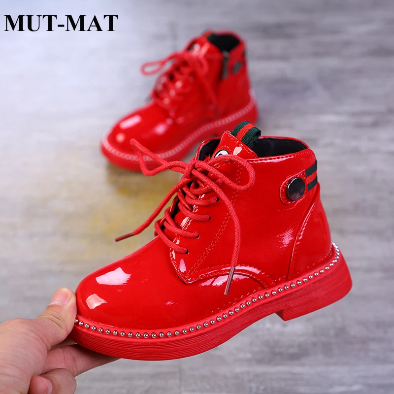 

Girls low tube bright leather boots autumn girls shoes wild black snow boots the big children's shoes