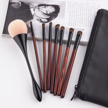 

Anmor 7PCS Horse Hair Makeup Brushes With 1PCS Powder Brush Professional Concealer Eyeshadow Brush With Pretty Black Brush bag