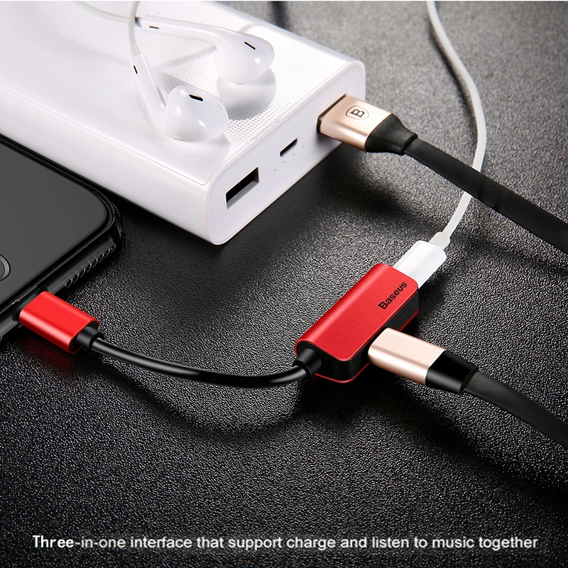Baseus Aux Audio Earphone Headphone Adapter For iPhone Xs Max Xr X 8 7 Connector Charger Splitter 2 in 1 For Lightning Adapter