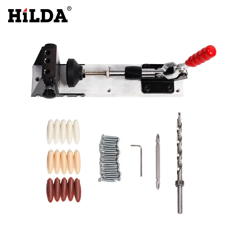 

HILDA Inclined Hole Drill Tools Clamp Base Drill Bit Kit System Pocket Hole Jig Hand Tools Woodworking Carpenter Kit System