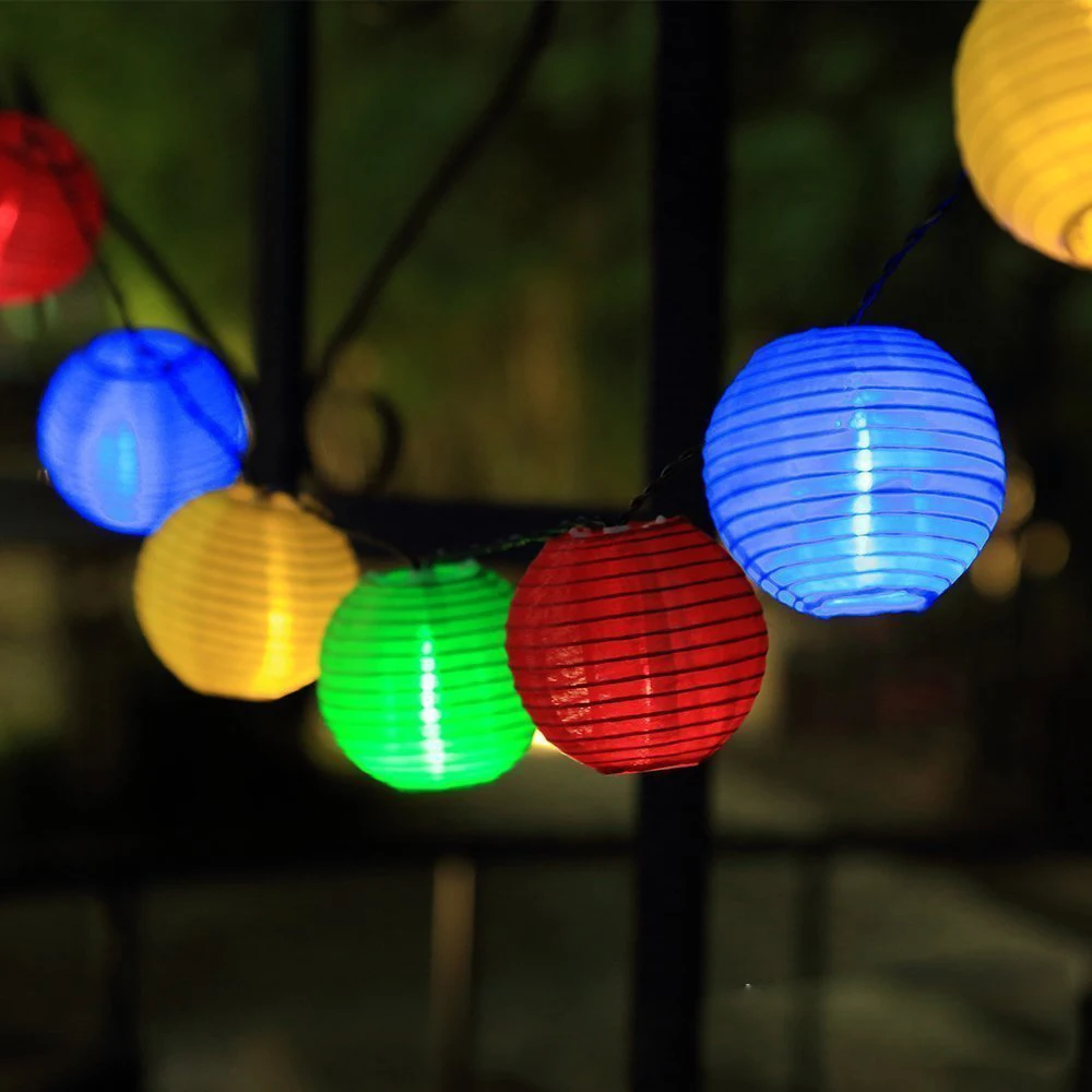 

Solar String Lights Outdoor Globe Lights 5M 20 LED Lantern Warm White Fabric Ball Christmas Lights for Garden Path Dropshipping