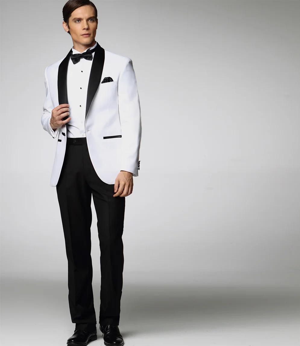 Custom Made Tuxedos Black Peak Lapel White Jacket Men's Suit Groomsmen Mens Wedding Suits Prom