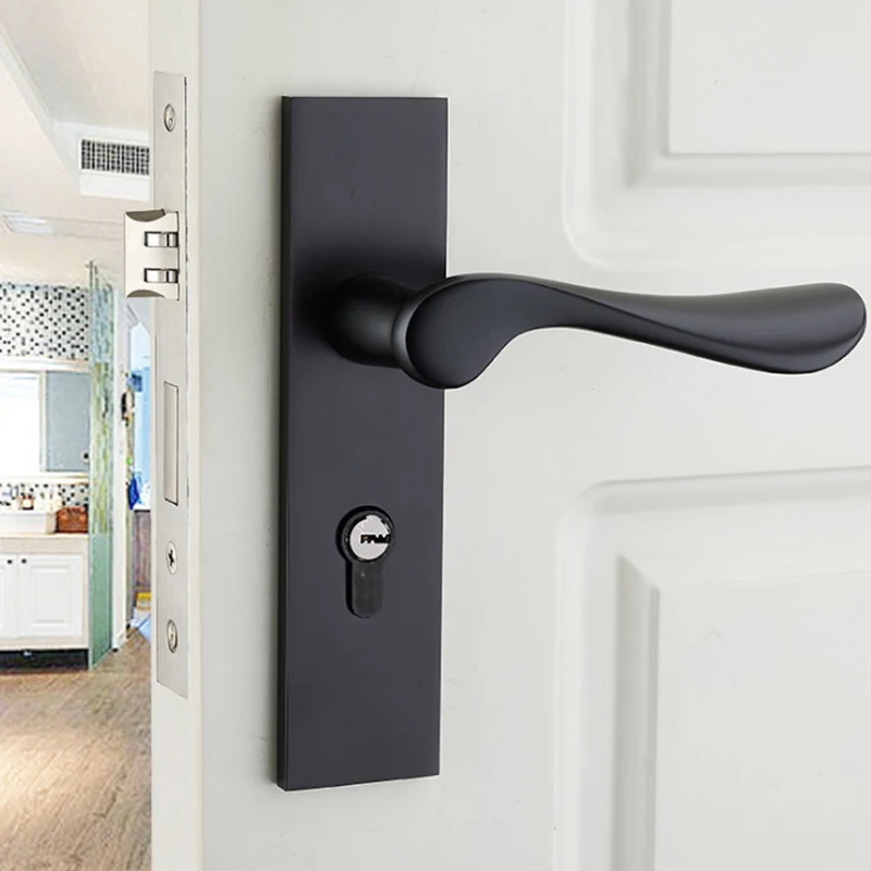 

ZENHOSIT Black Door Handle with Lock and Keys Space Aluminum Door Handle Lock Polished Home Security Interior Door Handlesets