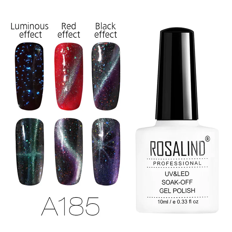 ROSALIND Gel 1S Nail Polish 10ml Starry Cat Eye UV Led Gel Nail Varnish Cured Need Base Top Coat for DIY 3D Nails Art Manicure - Цвет: RDA185