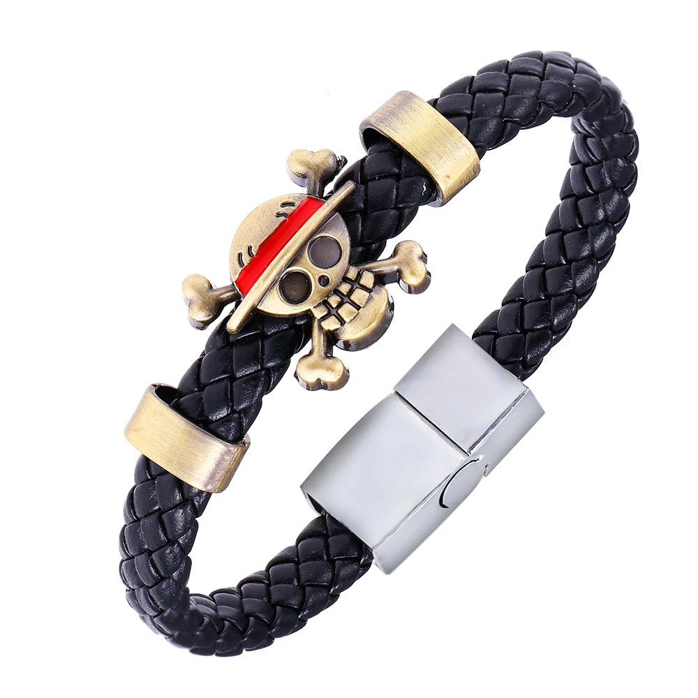 

Japan Anime One Piece Charm Bracelets Women Luffy Skull Straw Hat Weave Leather Bracelet For Men pulsera hombre cosplay Jewelry