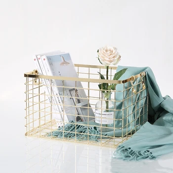 

1 Pcs Nordic Simple Iron Rose Gold Storage Basket Home Desktop Sundries Storage Basket Multi-function Kitchen Bathroom Organizer