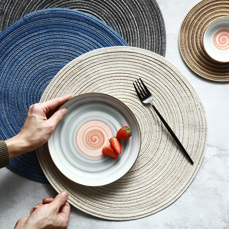 Modern Style Hand Made Table Mat Cotton Linen Knitting Placemat Pad Round Coasters Kitchen Accessories Table Decoration