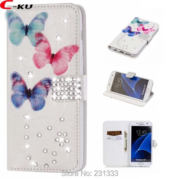 Кожаный чехол кошелек C ku с объемными бриллиантами и цветами для Samsung Galaxy S7 EDGE S8 PLUS