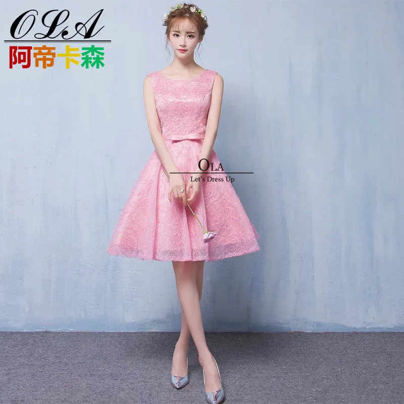 2017 new arrival elegant pink lace flower embroidery A-line prom dress also for bridesmaid | Свадьбы и торжества