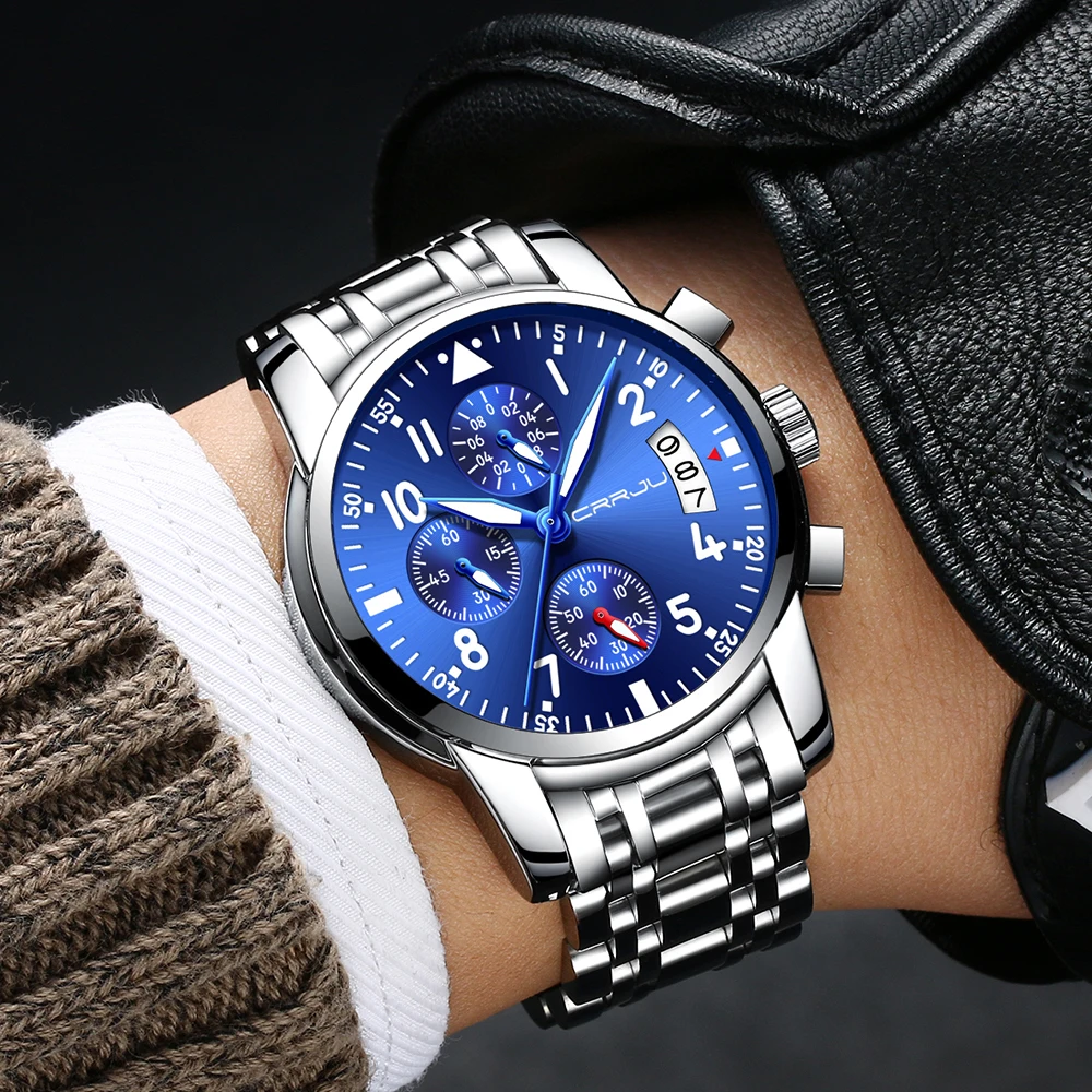 Business Watch Men Stainless Steel Strap Wristwatch Luminous Pointer