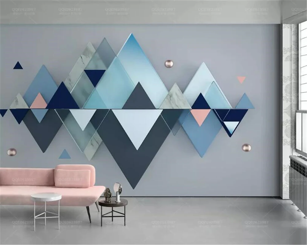Фотообои Beibehang на заказ 3d синие геометрические треугольные обои для гостиной