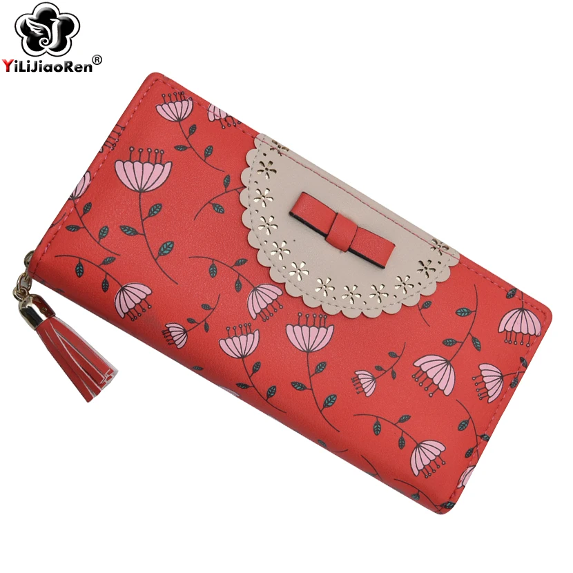 

Fashion Women Wallets Hollow Out Leather Coin Purse Lovely Tassel Long Wallet Business Card Holder Purses cellphone bag pocket