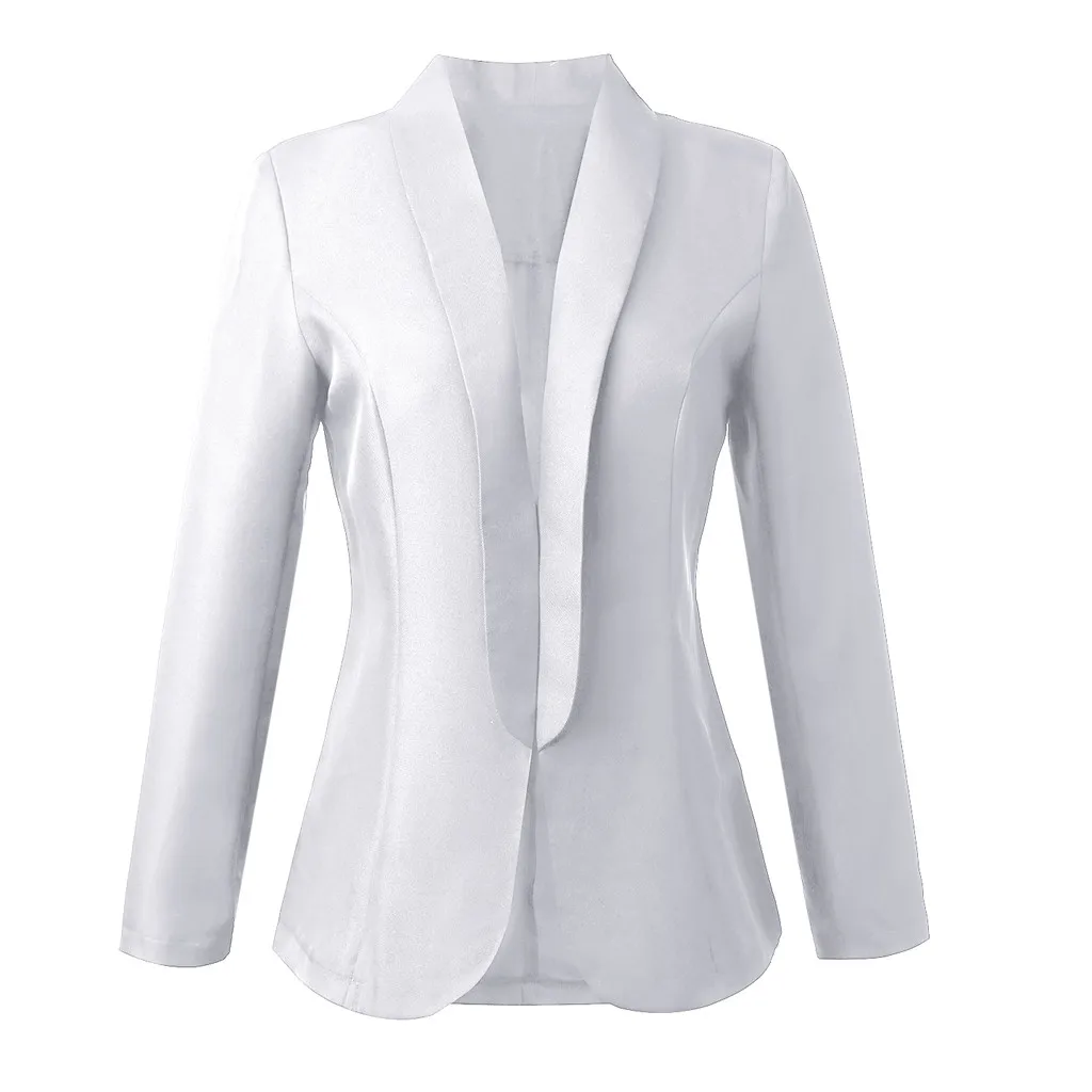Модные тонкие блейзеры, женский осенний костюм, куртка, Женский офисный костюм для дам, черный с карманами, деловой блейзер с вырезом, пальто# J30 - Цвет: White