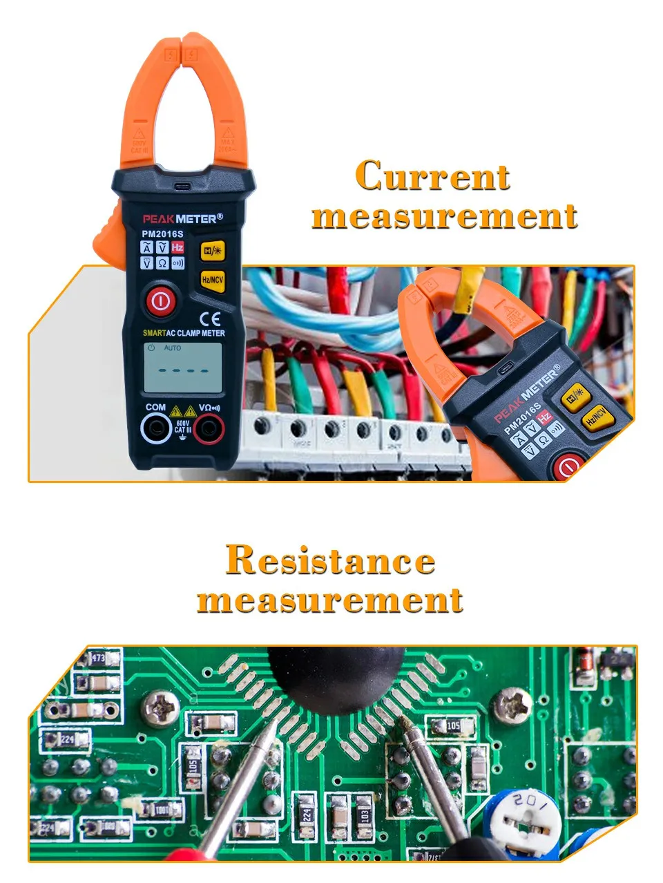 PEAKMETER PM2016S цифровой клещи переменного тока 6000 отсчетов мини мультиметр с автоматическим диапазоном NVC функция