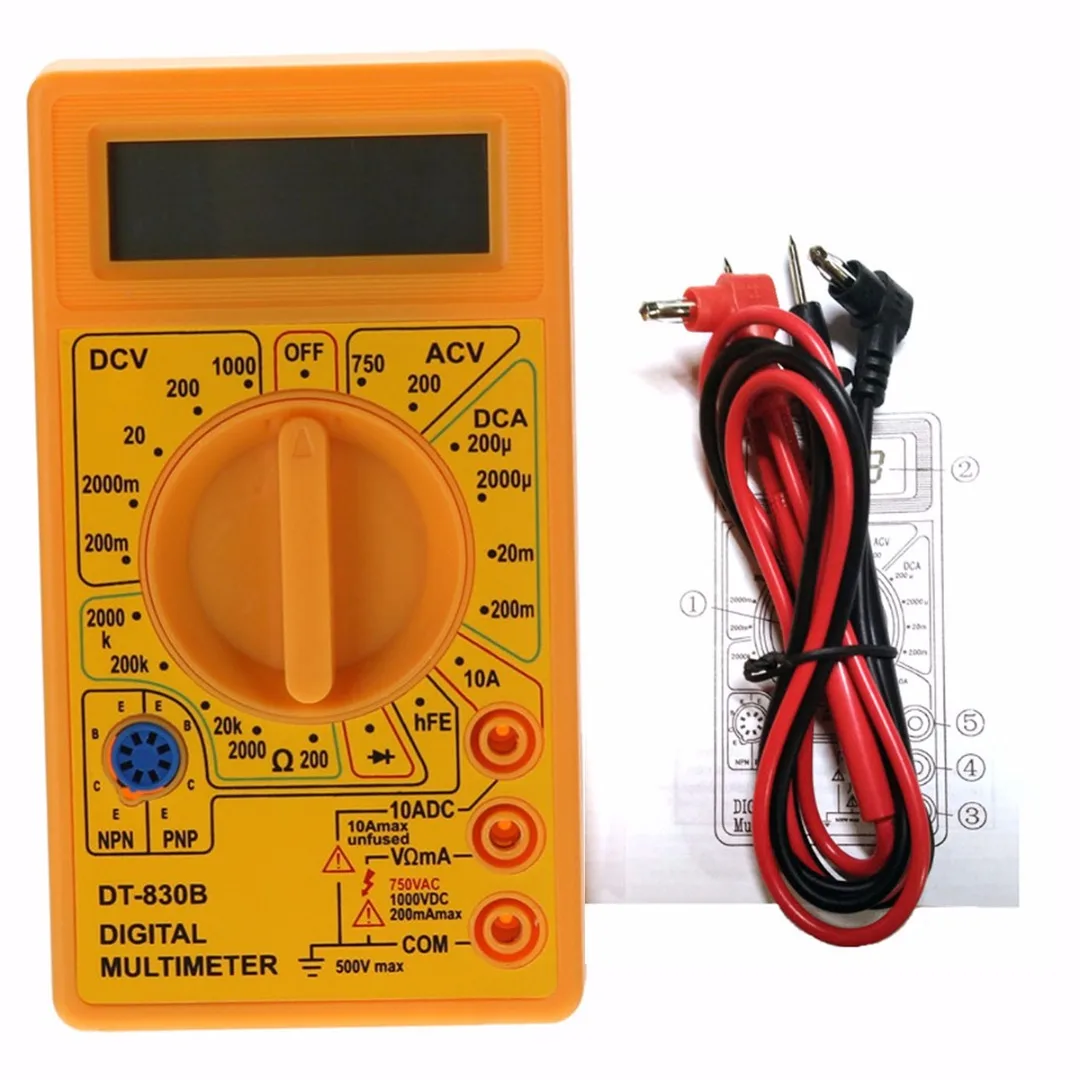 DT830B LCD Digital Multimeter AC DC Tester Analyzer Voltmeter Ammeter Ohmmeter With 2 Probes Measuring Tools