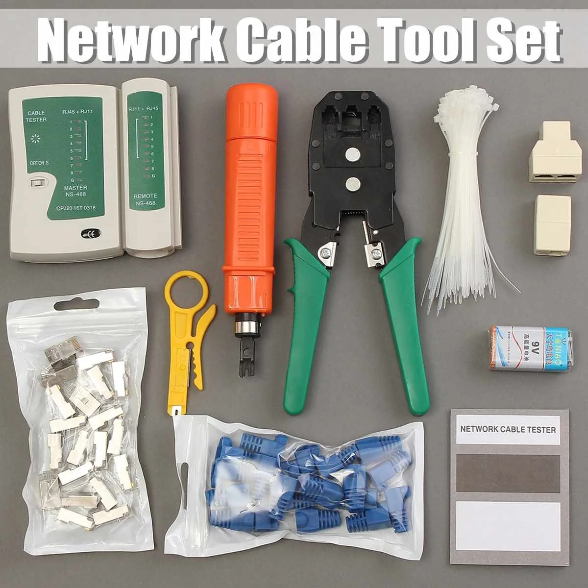 

RJ45 Crystal Head CAT5 Cable Cutter Analyzer Stripping Knife Tool Set RJ11 Cable Tester Pliers Network LAN Plug Wire Crimp Bag