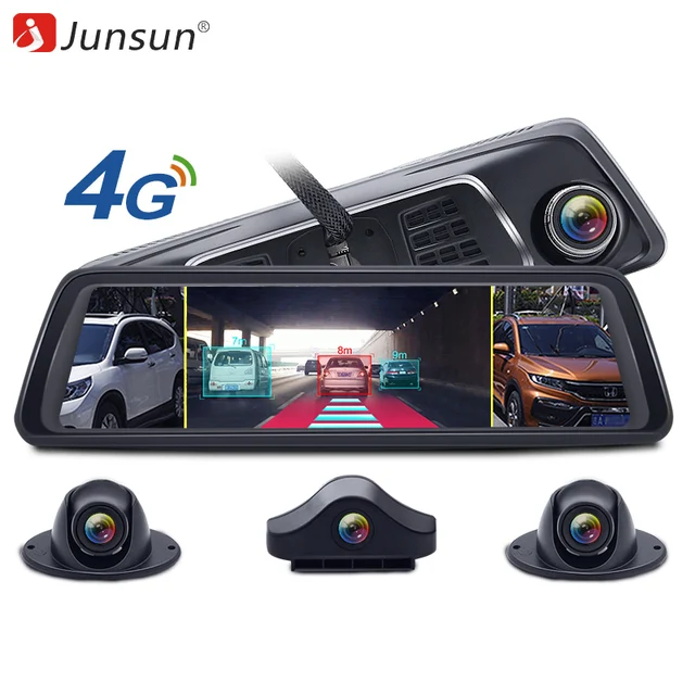 Junsun 2019 Восьмиядерный 4G 4-канальный ADAS видеокамера на ОС андроид для автомобиля Dashcam 10 "зеркало заднего вида gps WiFi FHD 1080 P задний объектив видеорегистратор