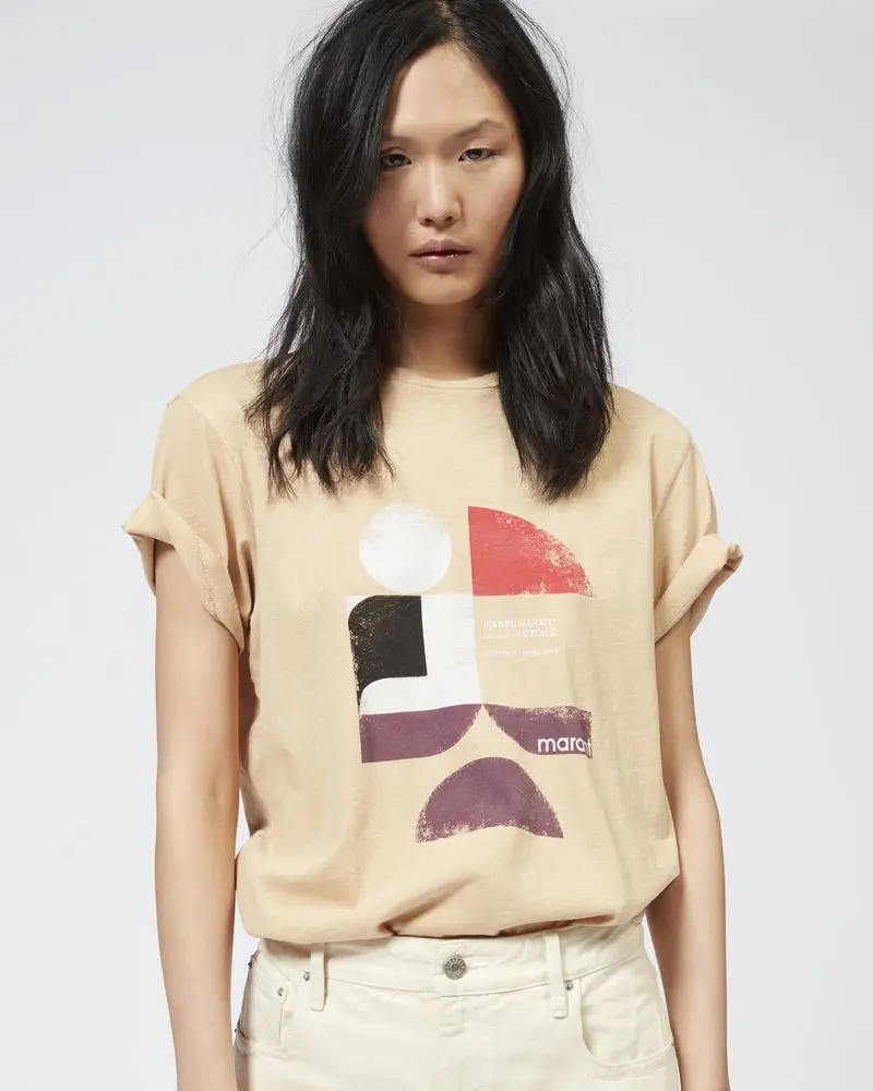 

Women T-shirt letter logo Printed Cotton Apricot Short-sleeved T-shirt streetwear