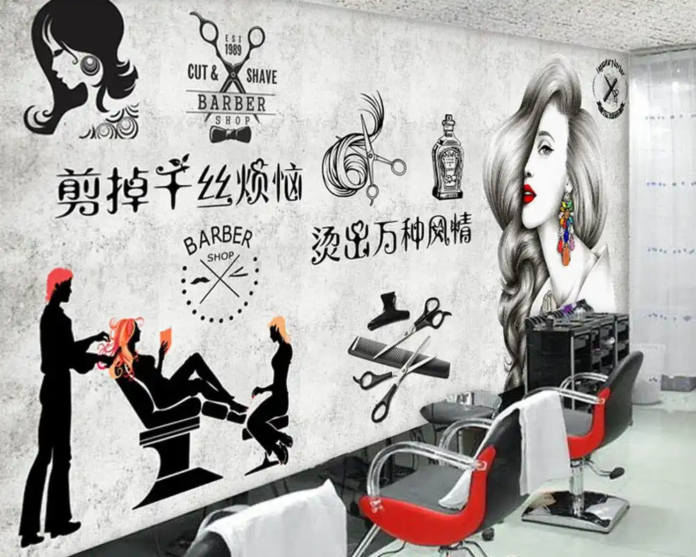 Free Shipping Europe Industrial Wind Cement Wallpaper Beauty Salon Barber Shop Photo Mural Wall Custom 3d Barber Shop Wallpaper
