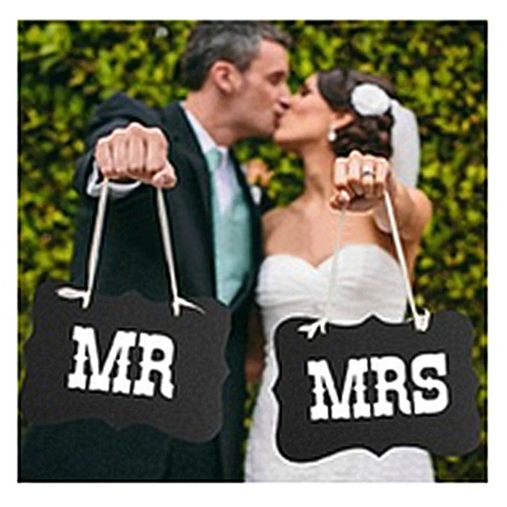 Бесплатная доставка DIY черный Mr Mrs бумажная доска + лента знак фото стенд реквизит