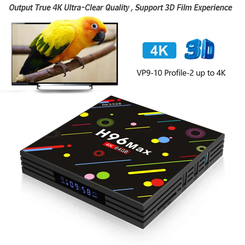 H96 MAX H2 Android 7.1 Smart TV Box RK3328 Quad Core 4GB 64GB EMMC 2.4G/5G Dual WiFi Bluetooth USB 3.0 LED Screen Media Player
