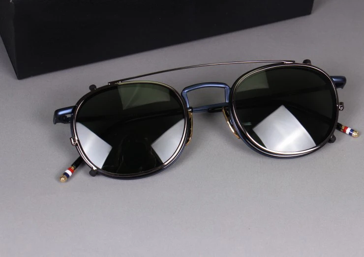 Винтаж стимпанк круглые поляризованные солнцезащитные очки Для мужчин ретро клип на солнцезащитные очки в стиле панк Для женщин Брендовая Дизайнерская обувь солнцезащитные очки UV400 Óculos - Цвет линз: black blue grey