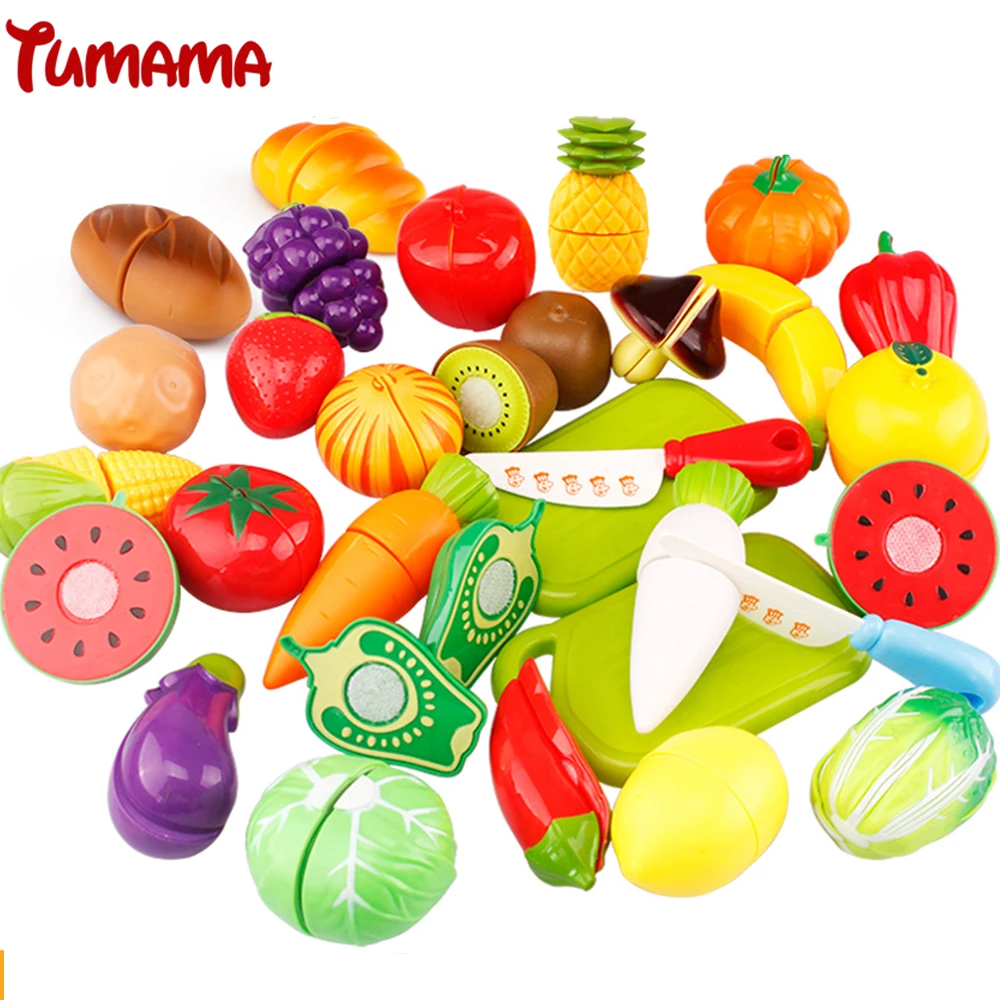 Tumama 8 Pieces Set Play Toys for Children Food Baby Plastic Hobbies Fruit and Vegetables Cutting