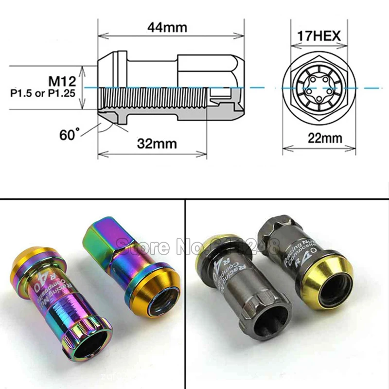 20 шт. гоночный композитный R40 Neo титановый хромированный стальной замок противоугонные колесные гайки M12x1.5/1,25 ультра-легкие Запчасти для автомобильных ступиц