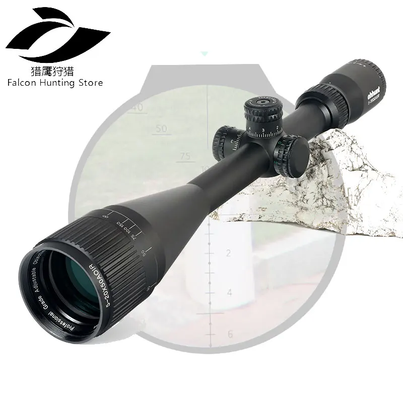 

Hunting Rifle Scopes 5-20x50 AOIR Half Mil Dot RGB Illumination Reticle with Windage Elevation Lock Reset Optics Sights