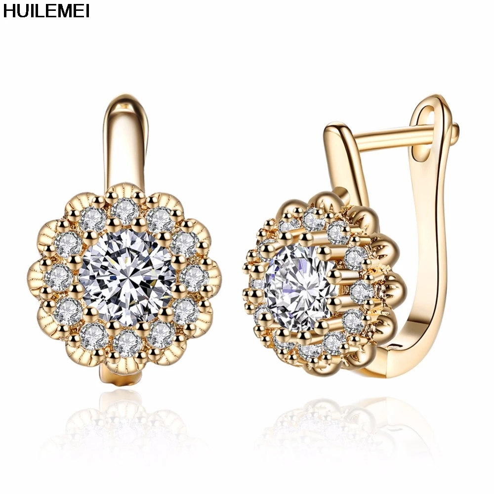 

Fashion White Gold/Gold Color Hoop Earrings AAA Cubic Zirconia Earrings for Women Wedding Engagement Party Jewelry Gift
