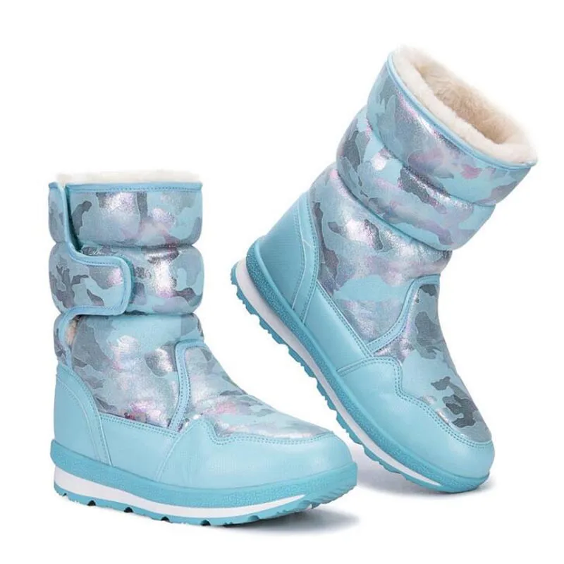Детские зимние ботинки; коллекция года; модные водонепроницаемые ботинки для мальчиков и девочек; теплая плюшевая зимняя обувь на платформе; нескользящие детские ботинки - Цвет: Lake Blue
