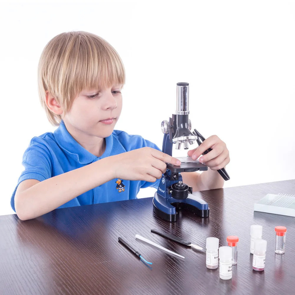 Прочный Студенческая Лаборатория 1200 раз детский металлический инструмент-микроскоп Набор для Neture Science обучающие игрушки для детей-синий