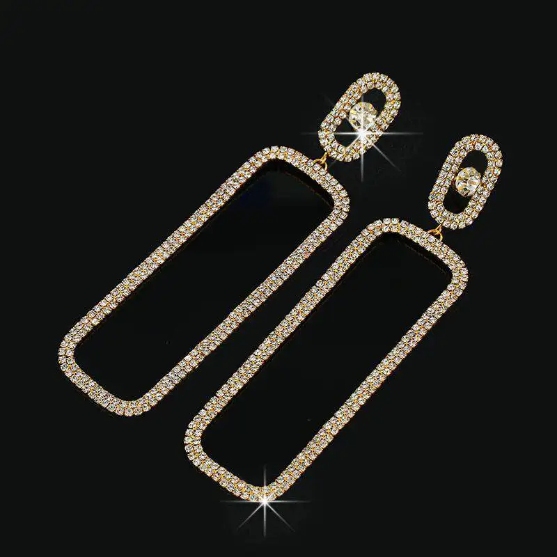 New Arrival 2020 Luxury Sparkling Long Geometric Crystal Cupchain Dangle Earrings for Women Rhinestone Simple Fahion JewelryE090